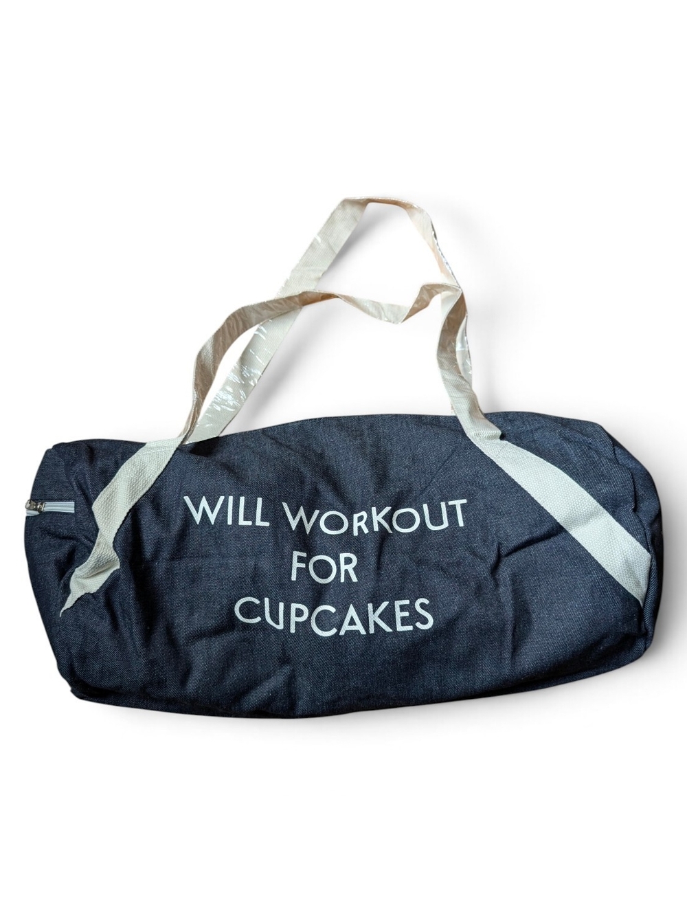 Will Workout For Cupcakes Denim Blue And Cream Duffle Bag